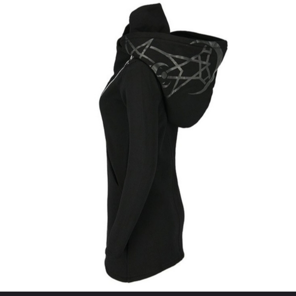 2XHP! NWT Goth Occult Moon Black Hooded Jacket! - Picture 4 of 8